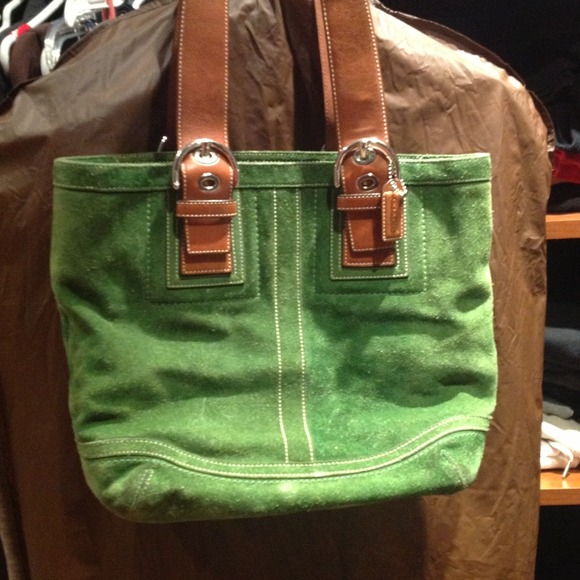 Green suede Coach handbag