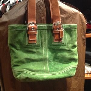 Green suede Coach handbag