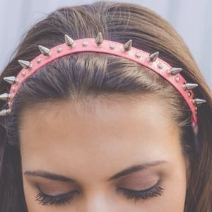 Neon pink headband with silver studs