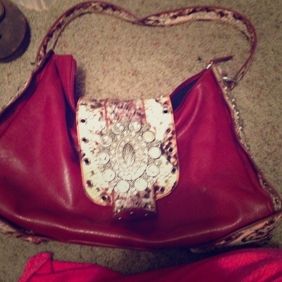 Maroon handbag with lots of bling!