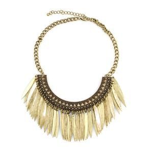 Bronze metal fringe tribal bib necklace