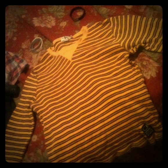 Yellow And Brown Striped Shirt .