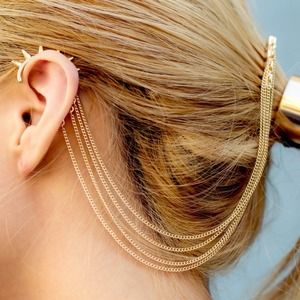 Gold spiked ear cuff with hair comb