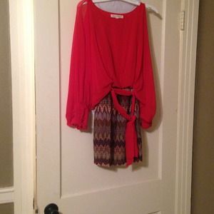 Gorgeous coral and patterned dress, worn ONCE!