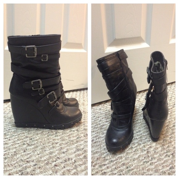Black Wedge Biker Boot