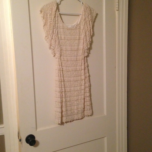 Cream lace dress with ruffle sleeves