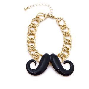 Black mustache gold chain bracelet