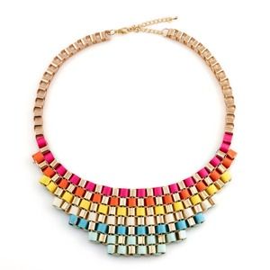 Rainbow Candy Colored Ribands Bib Necklace