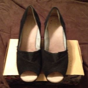 Black corduroy TOMS wedges
