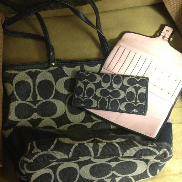 Coach denim handbag /wallet and check book holder