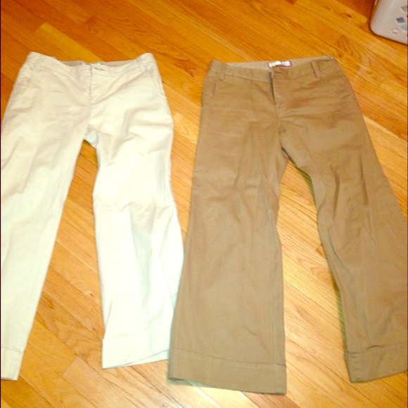 Two pairs cordoruy low rise white and tan slacks
