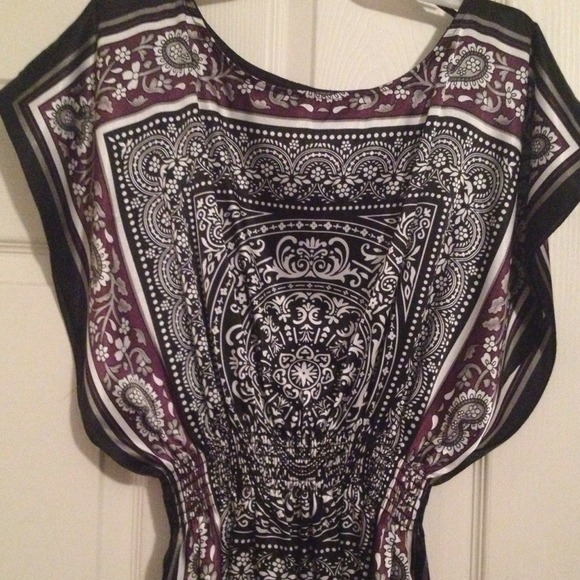 Purple, black, white and gray designed shirt