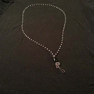 Beaded Black and Christel glass ID lanyard.