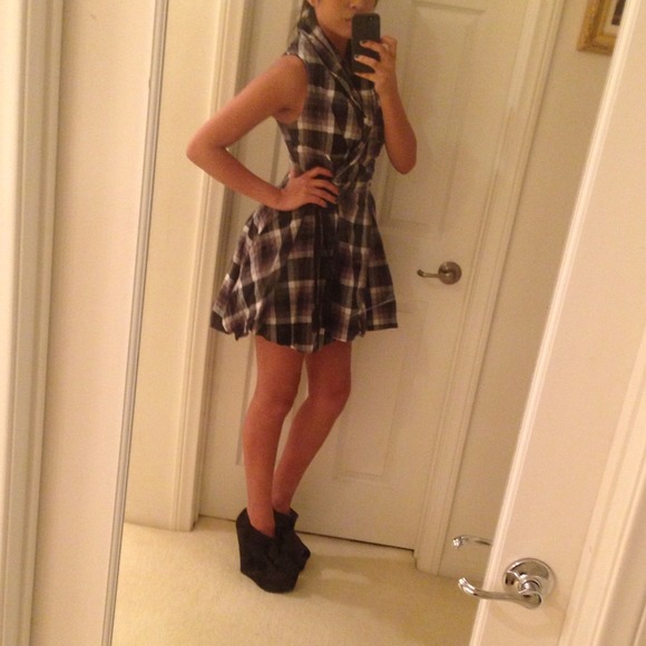 Black & White plaid wrap dress