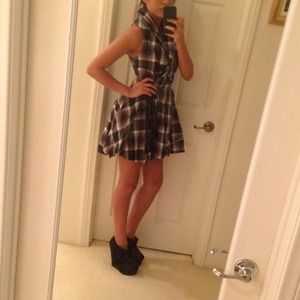 Black & White plaid wrap dress