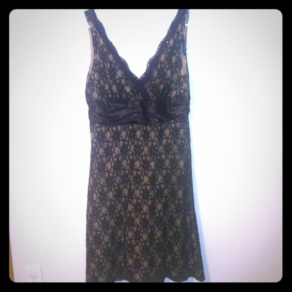 Black lace evening dress.