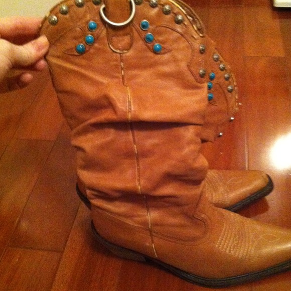 Cowboy boots (tan with turquoise beading)