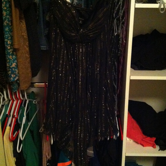 Black tube top dress with gold shimmer