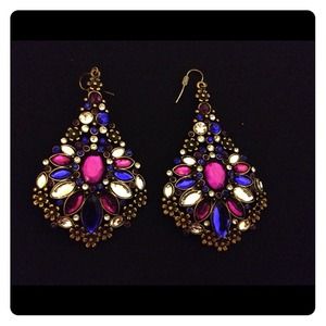 Colorful diamond shape chandelier earrings.