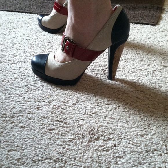 Super cute red blue and khaki Mary Janes