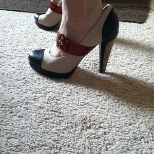 Super cute red blue and khaki Mary Janes