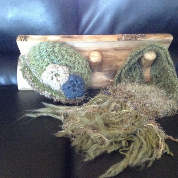 Hand knit  scarf and hand knit hat.