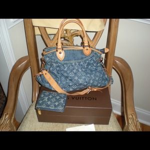 Auth Louis Vuitton Neo Cabby Denim MM Bag & Wallet