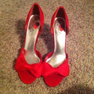 Red satin heels
