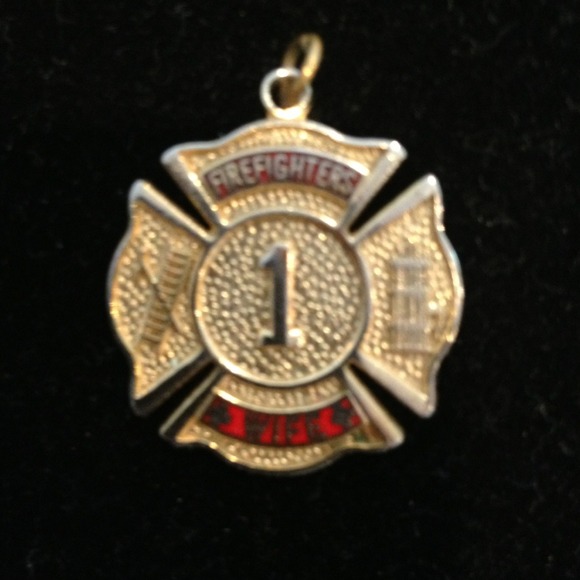 Firefighters Wife Charm In Gold tone with Red