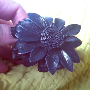Black leather flower cuff bracelet