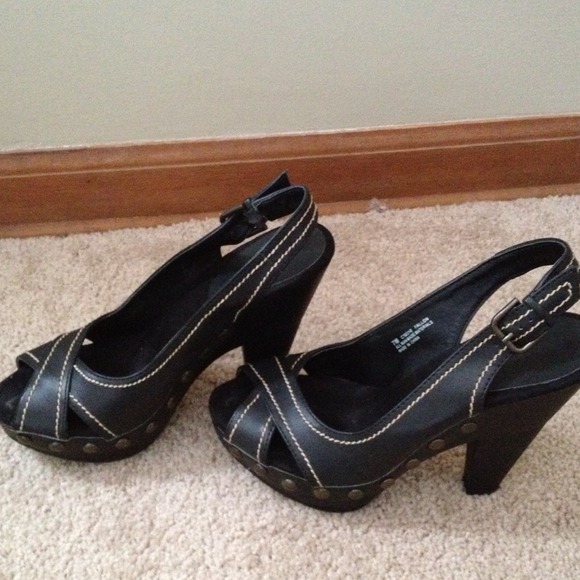 Mia - black open toed heels w/straps- size 7 - Picture 1 of 3
