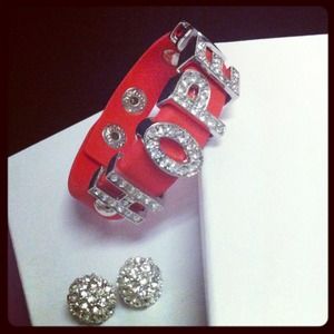 Silver crystal HOPE bracelet w/crystal studs