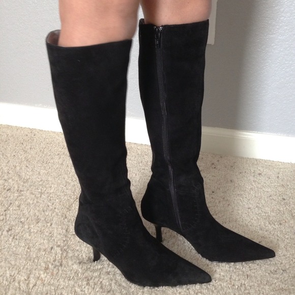 Suede black knee high boots
