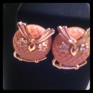 ⛔SOLD⛔Pink and gold owl earrings.