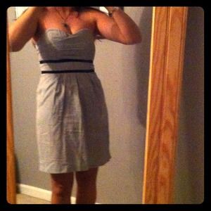 Strapless navy/white striped summer dress