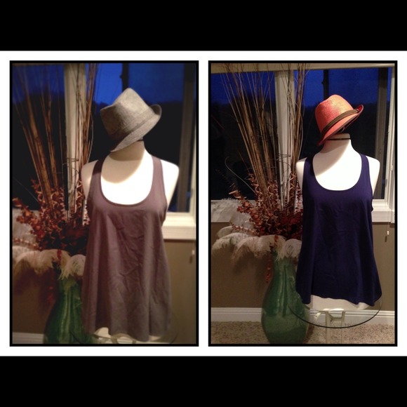 💄"Frenchi" Hi-Lo 2 Dressy Tank Tops, Grey & Blue - Picture 1 of 4