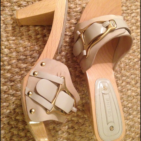 CELINE taupe leather clogs