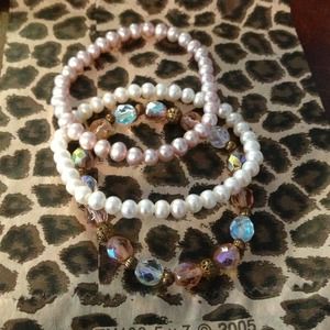 Faux pearl and crystal bracelets