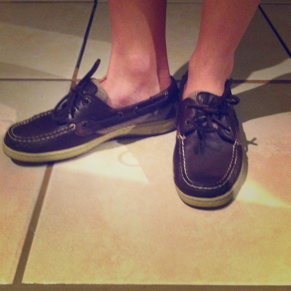 Dark brown and tan Sperry Top Siders