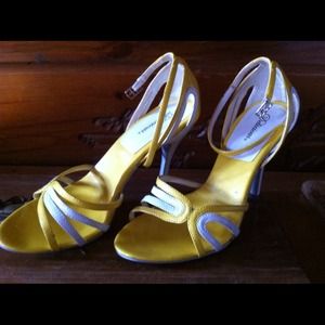 Yellow and white shoes.