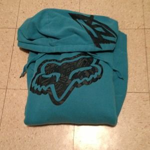 Pre-loved Fox hoodie! Women's L, aqua.