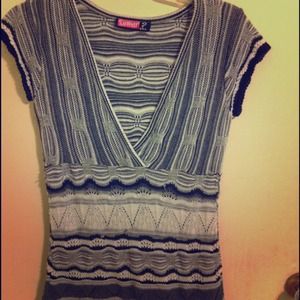 Knitted black, grey and white V-neck shirt