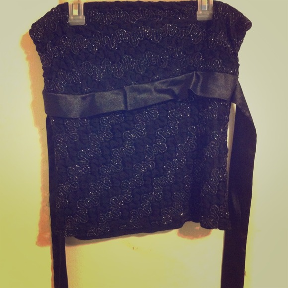 Black shimmery strapless top