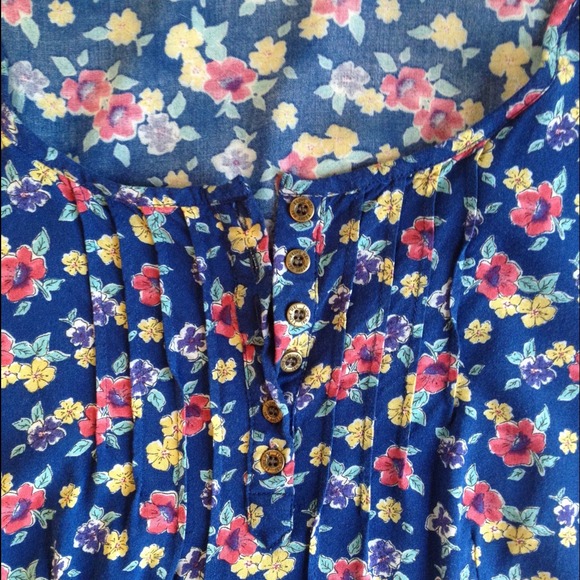❌SOLD in bundle❌ Love21 blue floral shirt dress - Picture 2 of 3