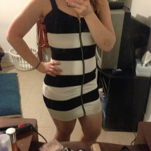 SOLD! black white stripe bandage dress