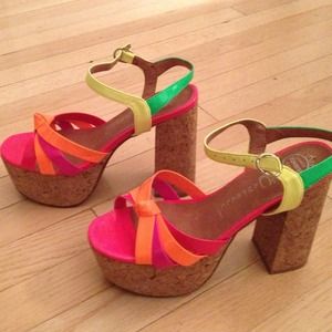 Jeffrey Campbell / LF Store Neon Happy Cork Wedges