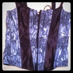Black and blue satin corset