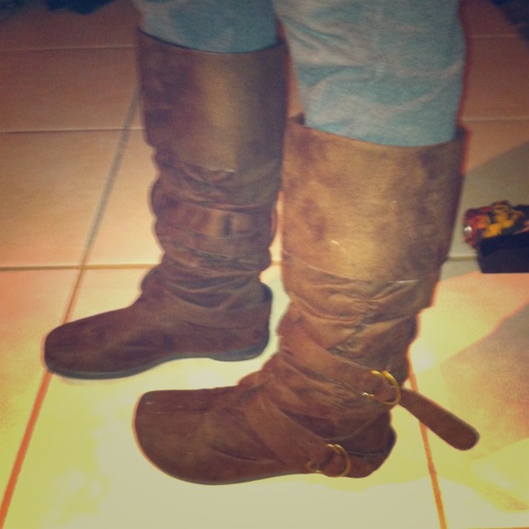 Brown suede knee length boots