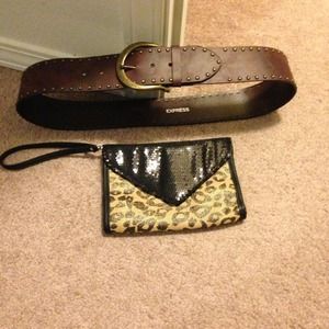 Animal print clutch and express belt