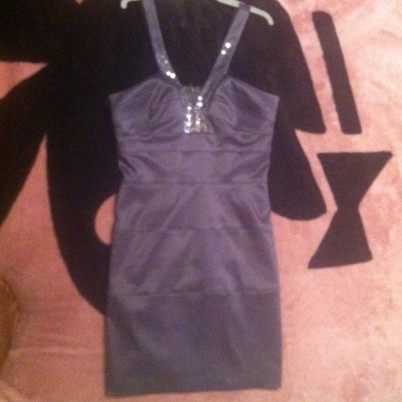 *Only worn once* Gray satin cocktail dress